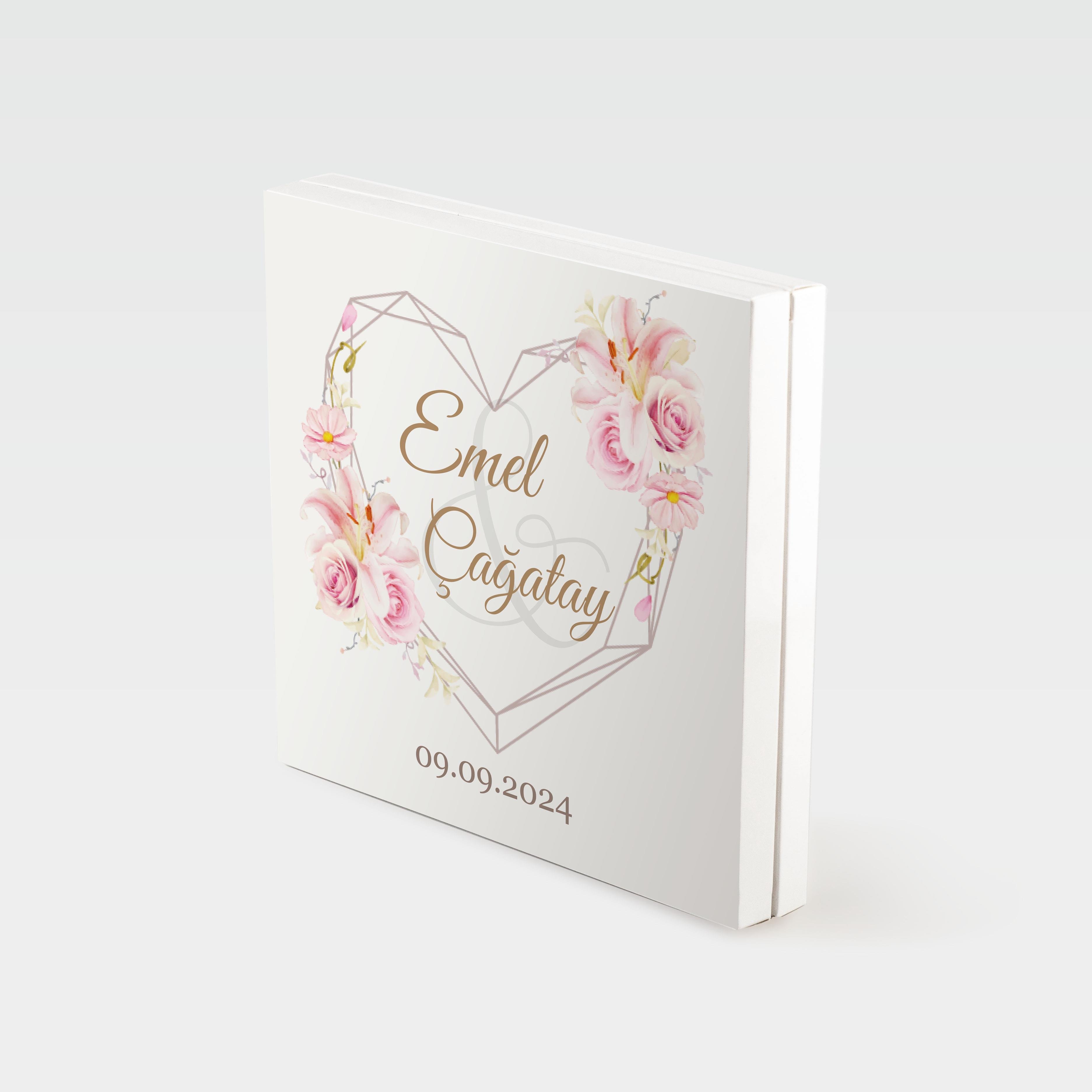 Geometrik Kalp & Romantik Gül Konsepti Söz/Nişan Çikolatası 