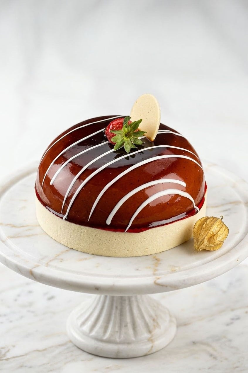 Karamelli Çilekli Profiterol Soslu Pasta 