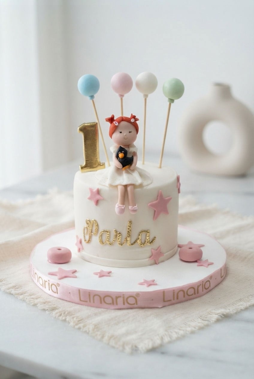 Kız Figürlü ve Balon Detaylı Butik Pasta
