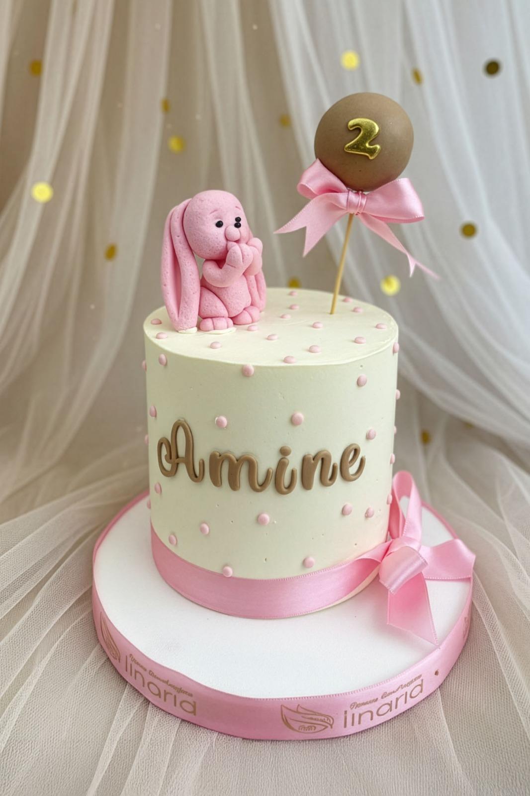 Pembe Sevimli Tavşan  Doğum Günü Pastası