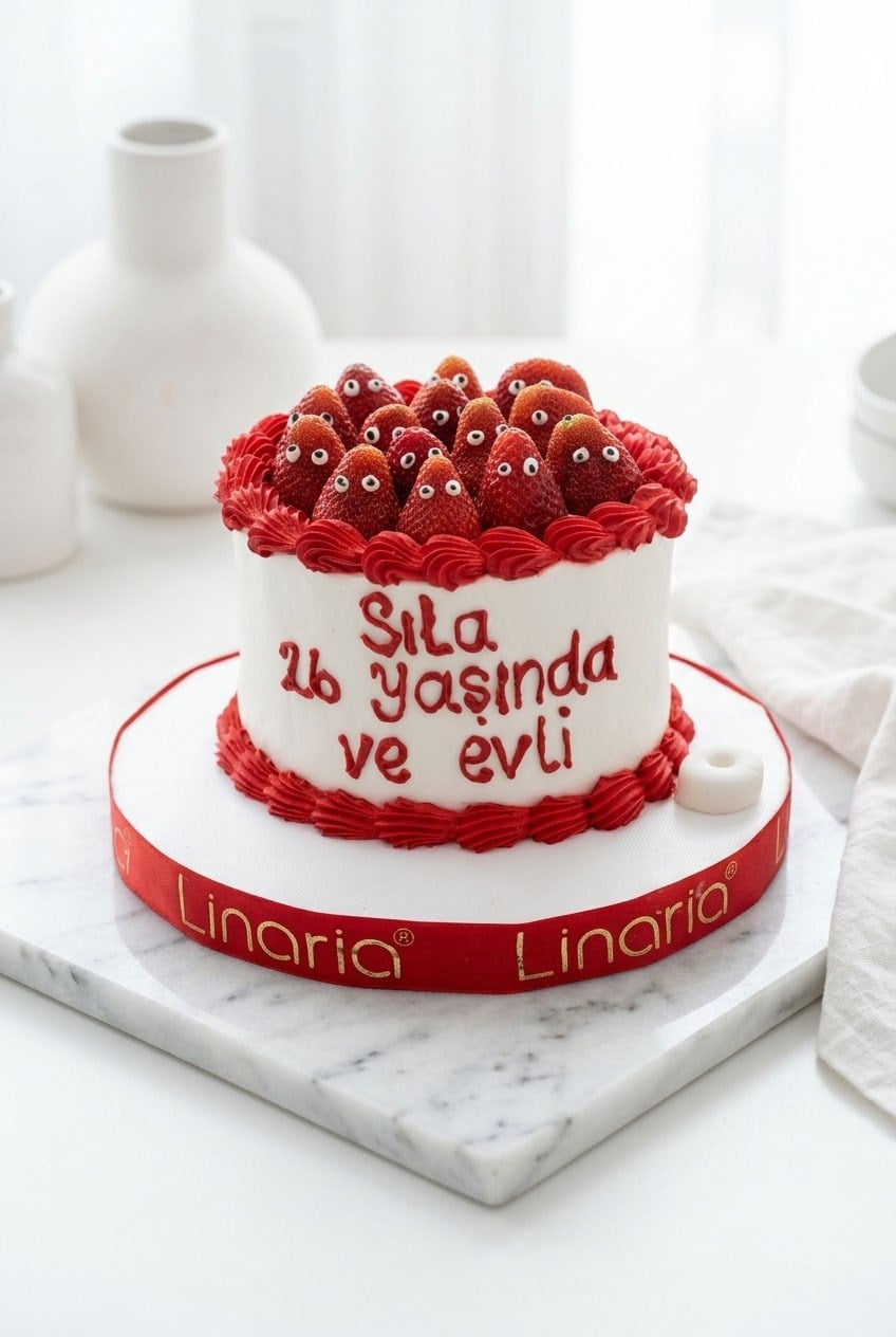Sevimli Çilek Figürlü Butik Pasta