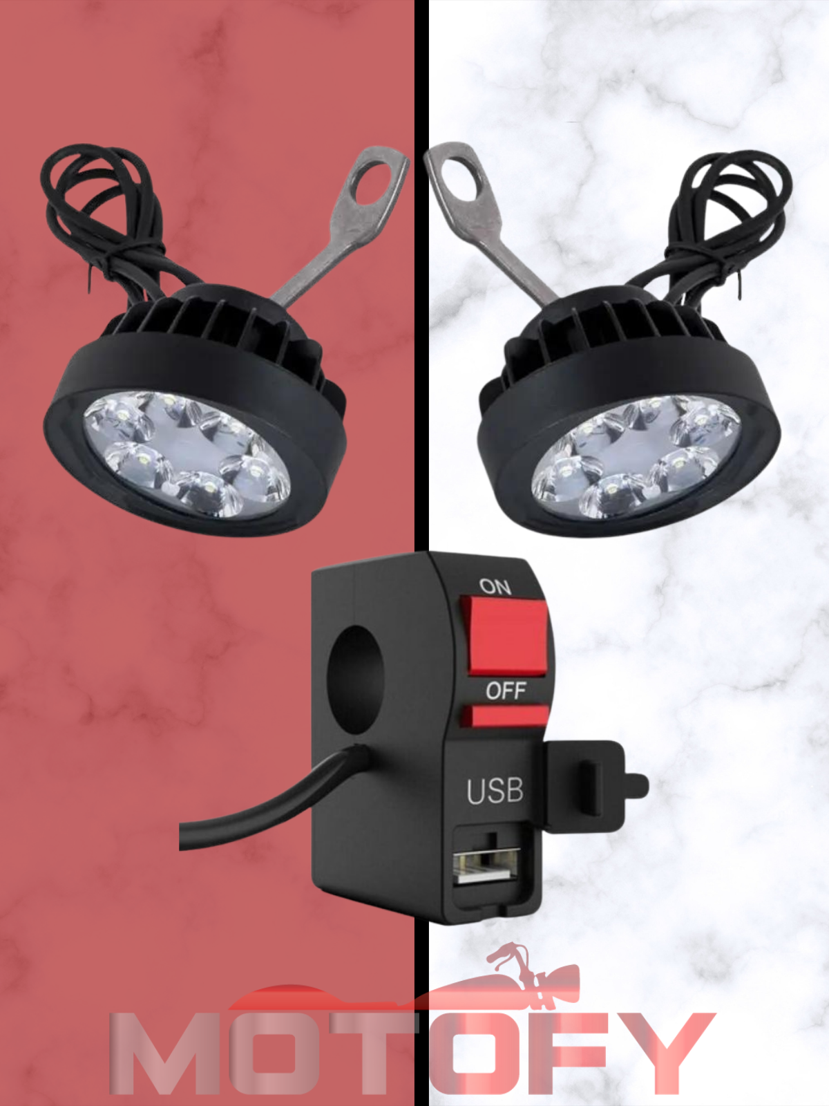 6 LEDLİ AYNA BAĞLANTILI AÇI AYARLI ULTRA GÜÇLÜ MOTOSİKLET SİS FARI VE GÜNDÜZ LEDİ + USBLİ AÇ KAPA BUTONU FULL SET