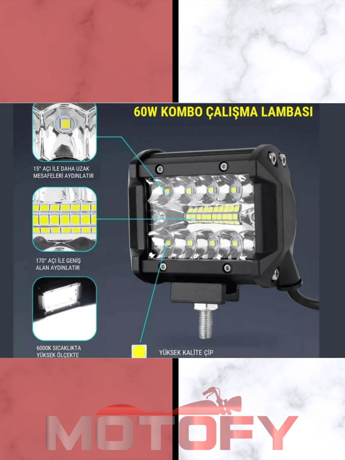 60 W  20 LED COMBO  OFF ROAD ÇALIŞMA LAMBASI MOTOSİKLET SİS FARI 2 ADET YÜKSEK AYDINLATMA KALİTESİ