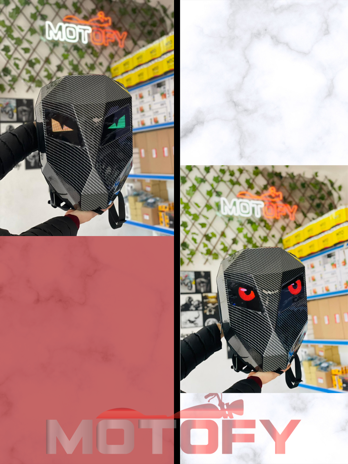BÜYÜK BOY VERSİYON LED EKRANLI TELEFON KONTROLLÜ MOTOSİKLETÇİ KARBON SIRT ÇANTASI