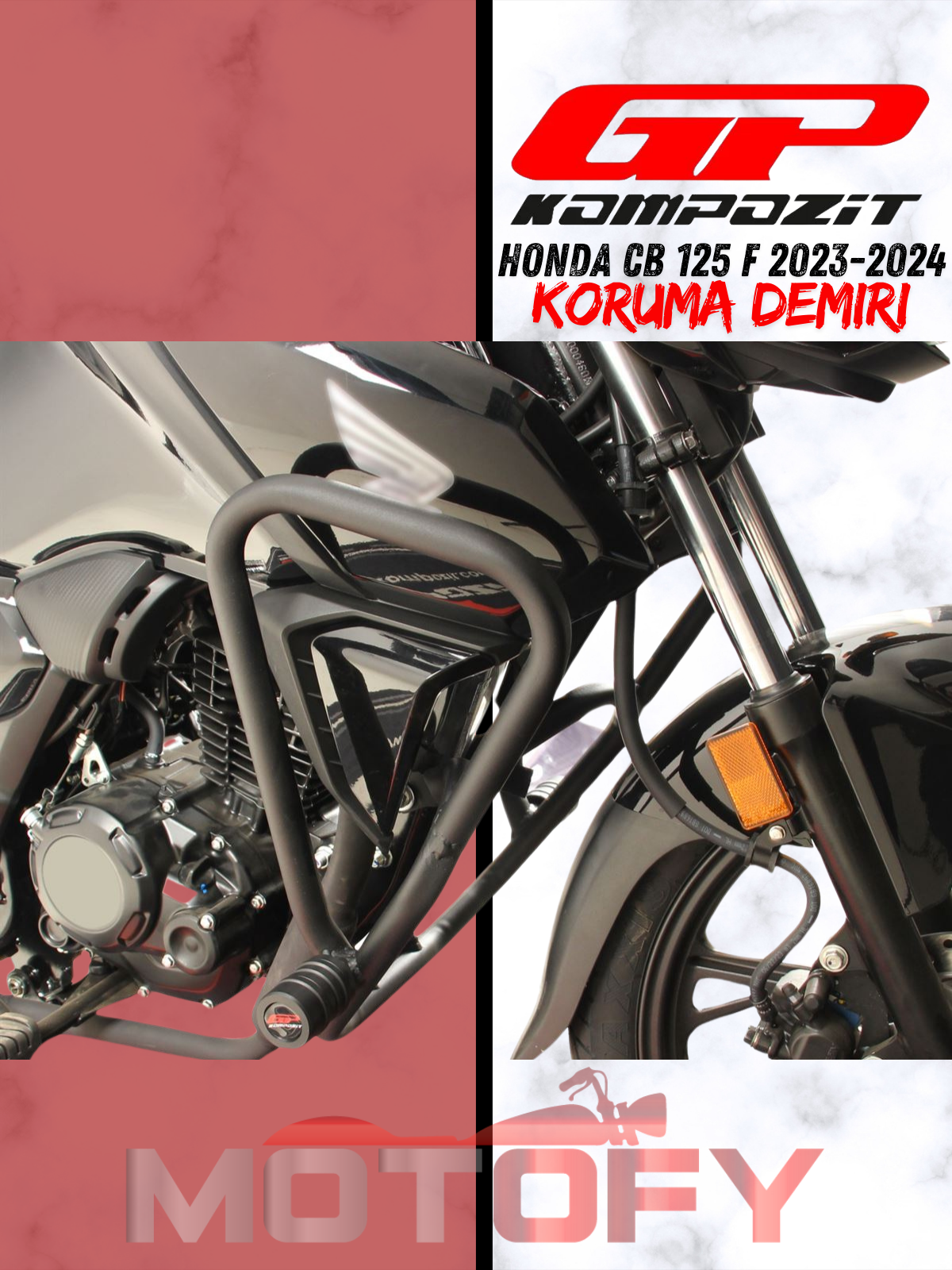 GP Kompozit Honda CB125F 2023-2024 Uyumlu Motor Koruma Demiri Siyah