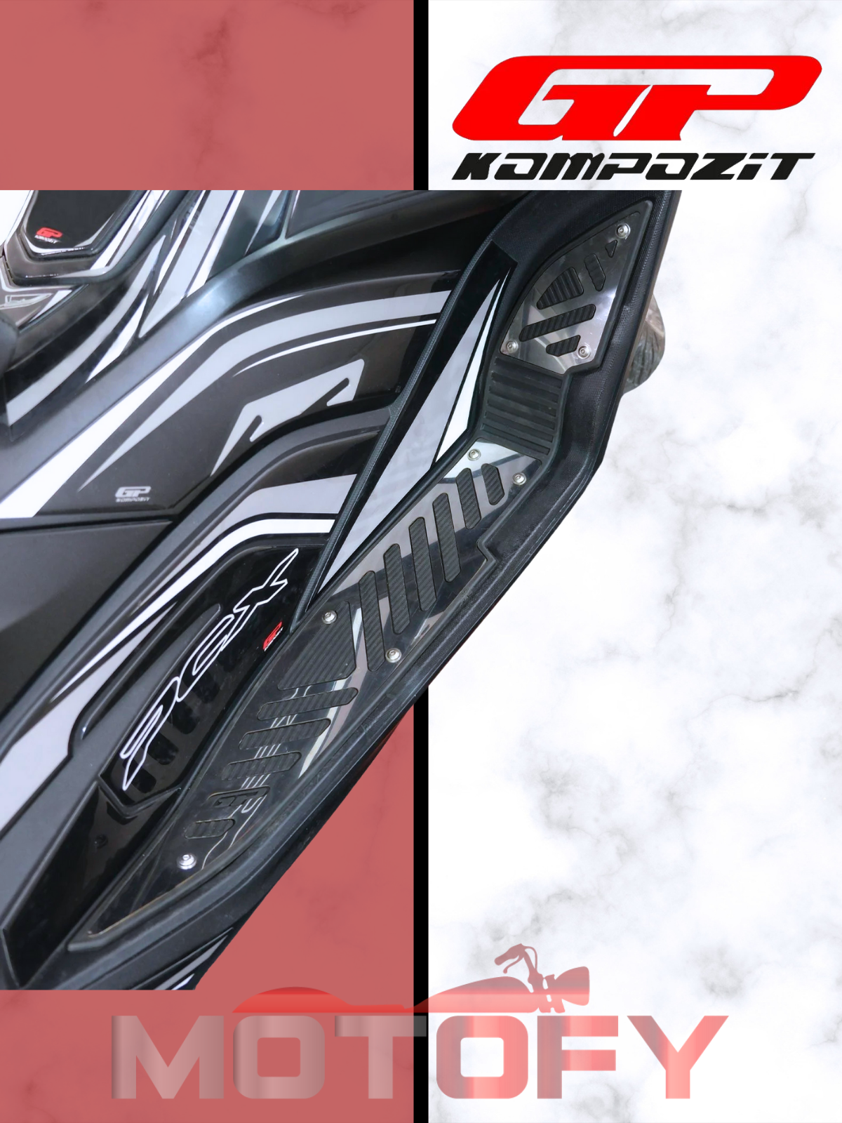 GP KOMPOZİT HONDA PCX 125 2021-2024 UYUMLU KAUÇUK DETAYLI KROM ÖN BASAMAK LASTİĞİ SİYAH-KROM