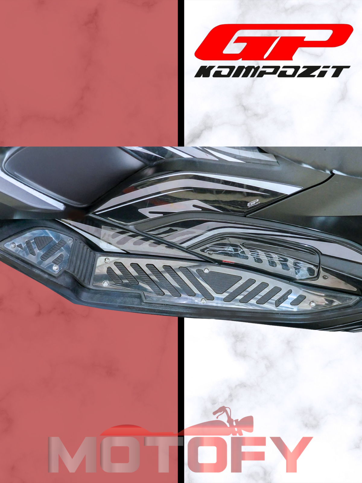 GP KOMPOZİT HONDA PCX 125 2021-2024 UYUMLU KAUÇUK DETAYLI KROM ÖN BASAMAK LASTİĞİ SİYAH-KROM