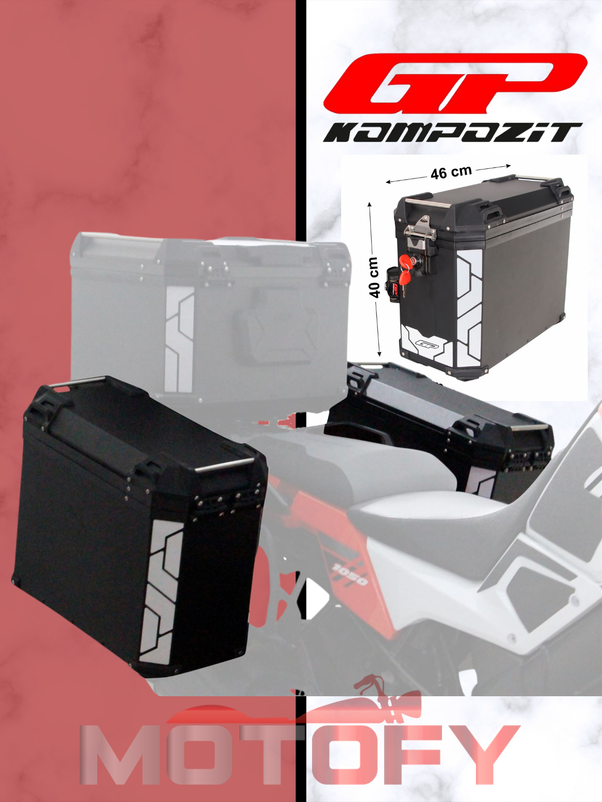 GP Kompozit Universal 40 lt x 2 Alüminyum Motosiklet Yan Çanta Seti SİYAH