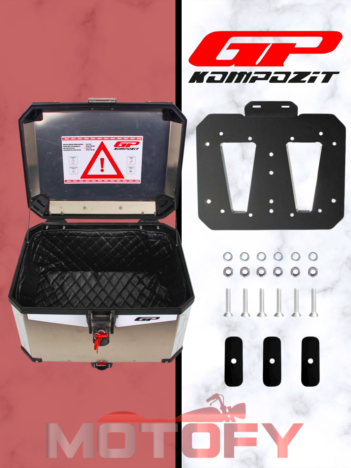 GP Kompozit Universal 57 lt Alüminyum Motosiklet Çantası Gri