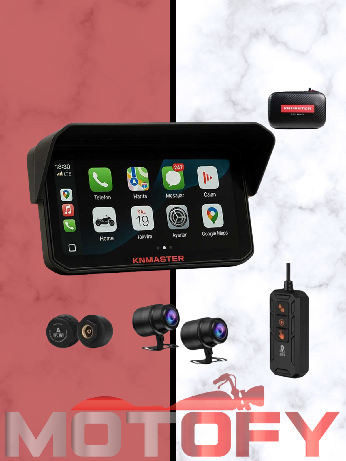 KNMASTER MOTOPLAY 2000 PRO MOTOSİKLET MULTİMEDYA CARPLAY VE ANDROİD AUTO UYUMLU
