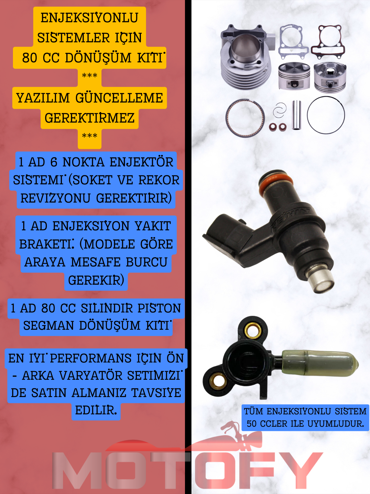 REVOLT RS5 ENJEKSİYONLU SİSTEMLİ 50 cc 'LER İÇİN - 80 cc SİLİNDİR PİSTON SEGMAN DÖNÜŞÜM SETİ - YAZILIM GÜNCELLEMESİ GEREKMEZ