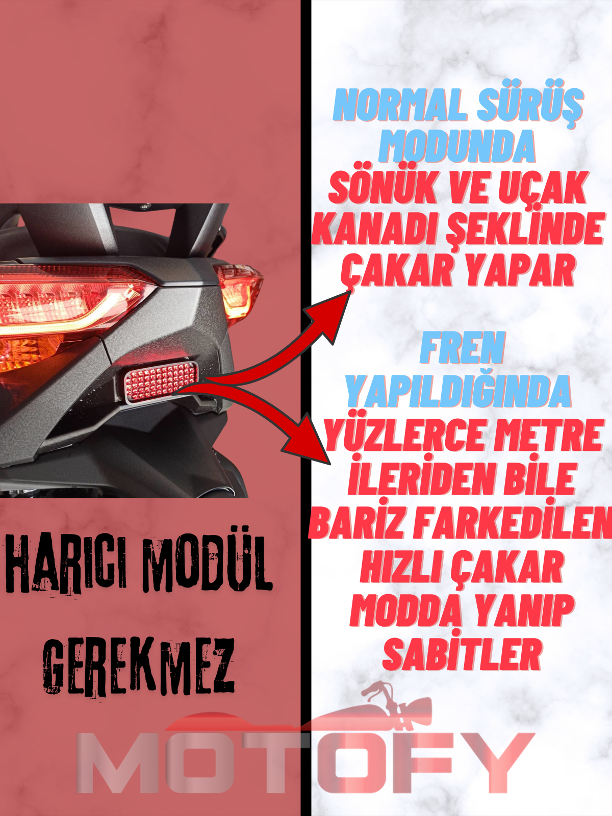 UÇAK KANADI GÖRÜNÜMLÜ ULTRA PARLAK MOTOSİKLET KEDİ GÖZÜ BOYUTLU STOP LAMBASI EXTRA FARKEDİLEBİLİRLİK SAĞLAR