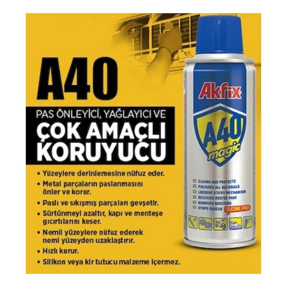 Akfix A40 Magic Yağlayıcı ve Pas Sökücü Sprey 200ml - Karavan Malzemeleri, Karavan EkipmanlarıBakım & Temizlik ÜrünleriAkfixAkfix A40 Magic Yağlayıcı ve Pas Sökücü Sprey 200ml