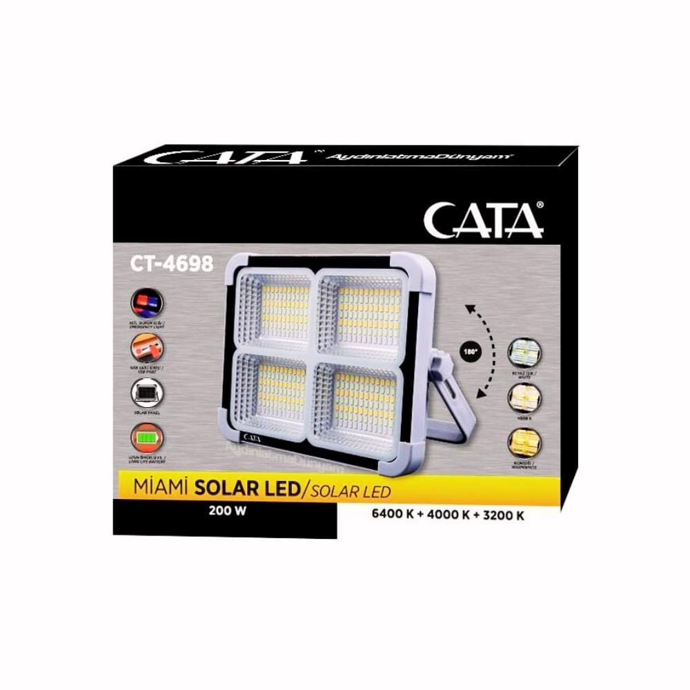 Cata CT-4698 Taşınabilir Şarjlı Solar Led Projektör 200W 6400K - Karavan Malzemeleri, Karavan EkipmanlarıEl Feneri & LambalarCataCata CT-4698 Taşınabilir Şarjlı Solar Led Projektör 200W 6400K