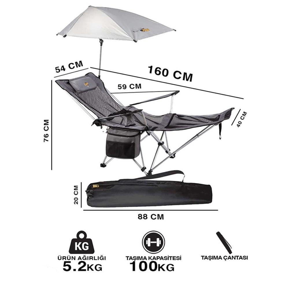 Fumk Chairs Legend Şemsiyeli Kamp Sandalyesi - (Yatabilen) - Karavan Malzemeleri, Karavan EkipmanlarıKamp SandalyeleriFunky ChairsFumk Chairs Legend Şemsiyeli Kamp Sandalyesi - (Yatabilen)