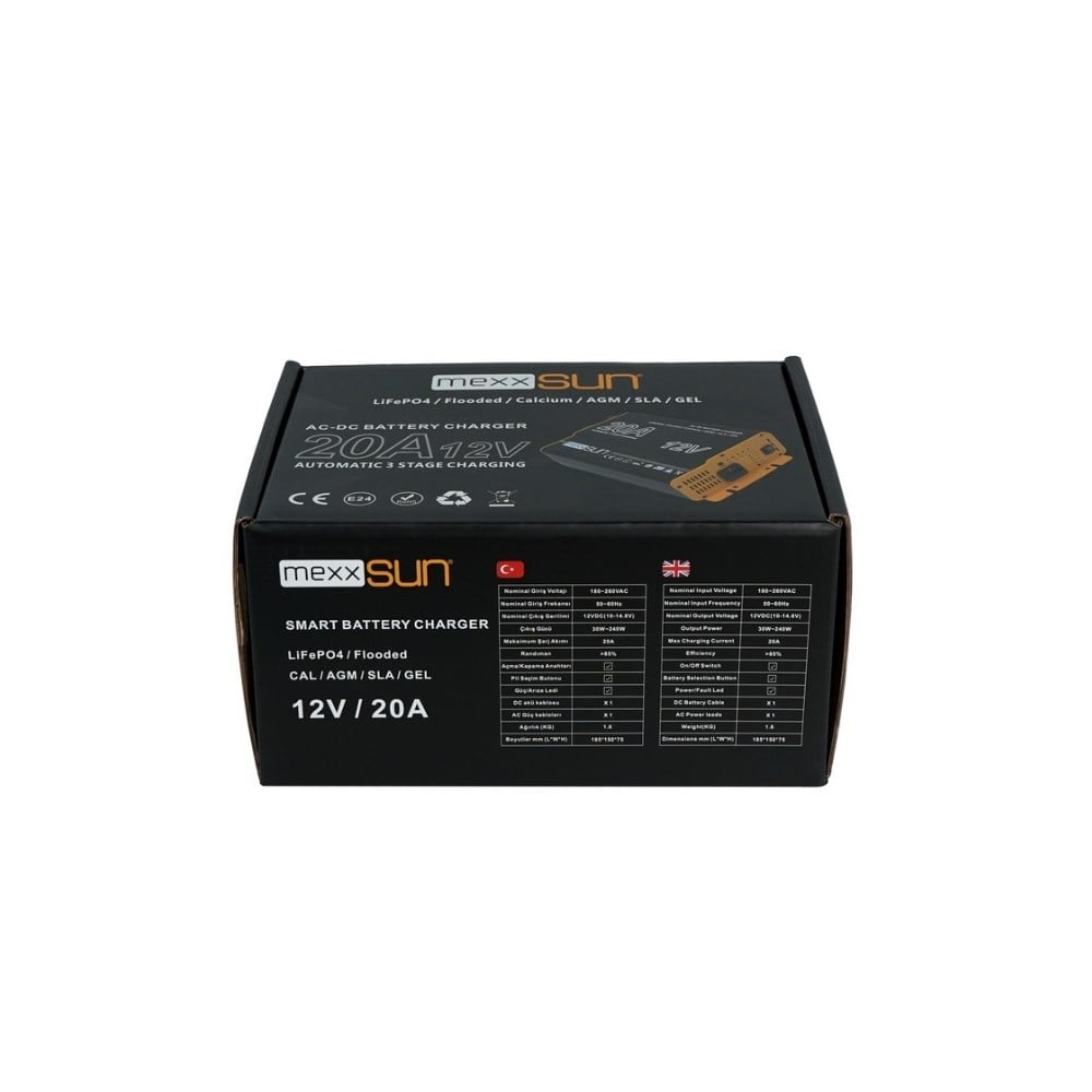 Mexxsun Akü Şarj Cihazı AC-DC Redresör 20Ah - 12v - Karavan Malzemeleri, Karavan EkipmanlarıAkü Şarj CihazlarıMexxsunMexxsun Akü Şarj Cihazı AC-DC Redresör 20Ah - 12v