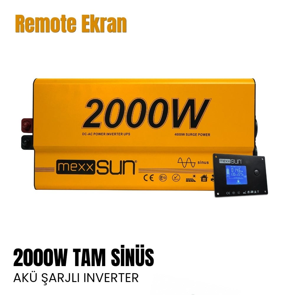 Mexxsun Akü Şarjlı UPS Tam Sinüs Inverter 2000w 12v - 20Ah ( Remote Ekran ) - Karavan Malzemeleri, Karavan EkipmanlarıTam Sinüs InverterlerMexxsunMexxsun Akü Şarjlı UPS Tam Sinüs Inverter 2000w 12v - 20Ah ( Remote Ekran )