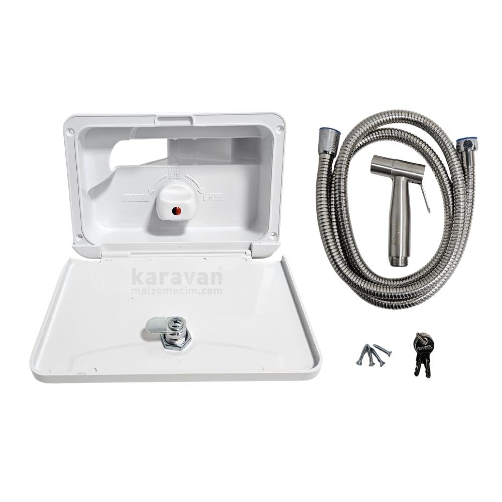 Revex Dış Duş Kutusu Sıcak / Soğuk Anahtarlı Kilitli - Beyaz - Karavan Malzemeleri, Karavan EkipmanlarıDış DuşlarRevexRevex Dış Duş Kutusu Sıcak / Soğuk Anahtarlı Kilitli - Beyaz