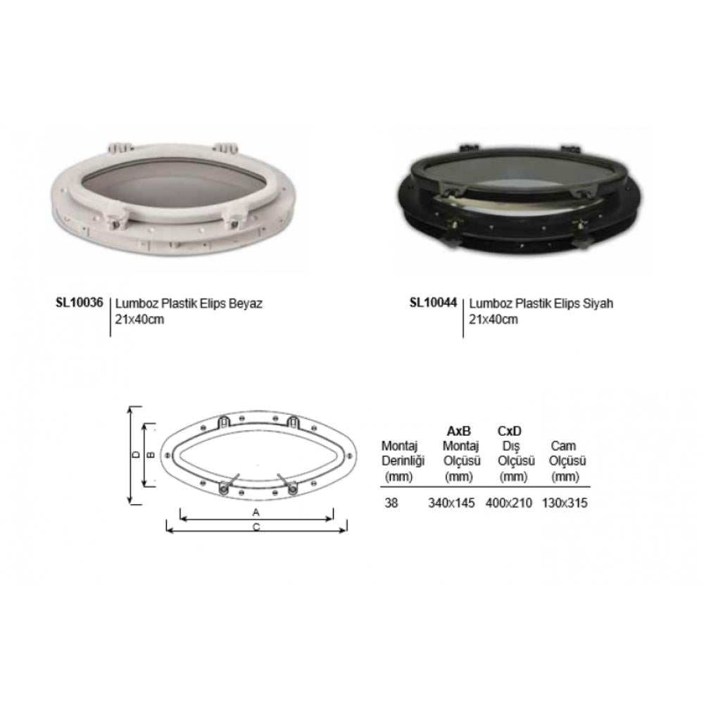 Sealux Lumboz Plastik Elips 21x40cm İçten Montaj - Siyah - Tekne Yat Aksesuarları, Tekne Yat MalzemeleriLumbozSealuxSealux Lumboz Plastik Elips 21x40cm İçten Montaj - Siyah