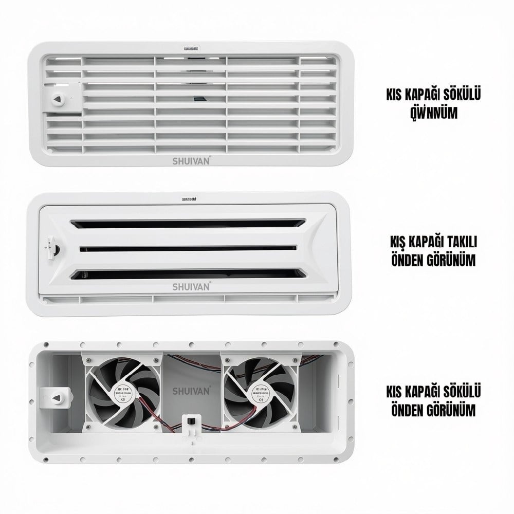 SHUIVAN Buzdolabı Havalandırma Menfezi 12v Fanlı Kış Kapaklı 48x18,5cm - Beyaz - 12v - Karavan Malzemeleri, Karavan EkipmanlarıMenfezlerSHUIVANSHUIVAN Buzdolabı Havalandırma Menfezi 12v Fanlı Kış Kapaklı 48x18,5cm - Beyaz - 12v