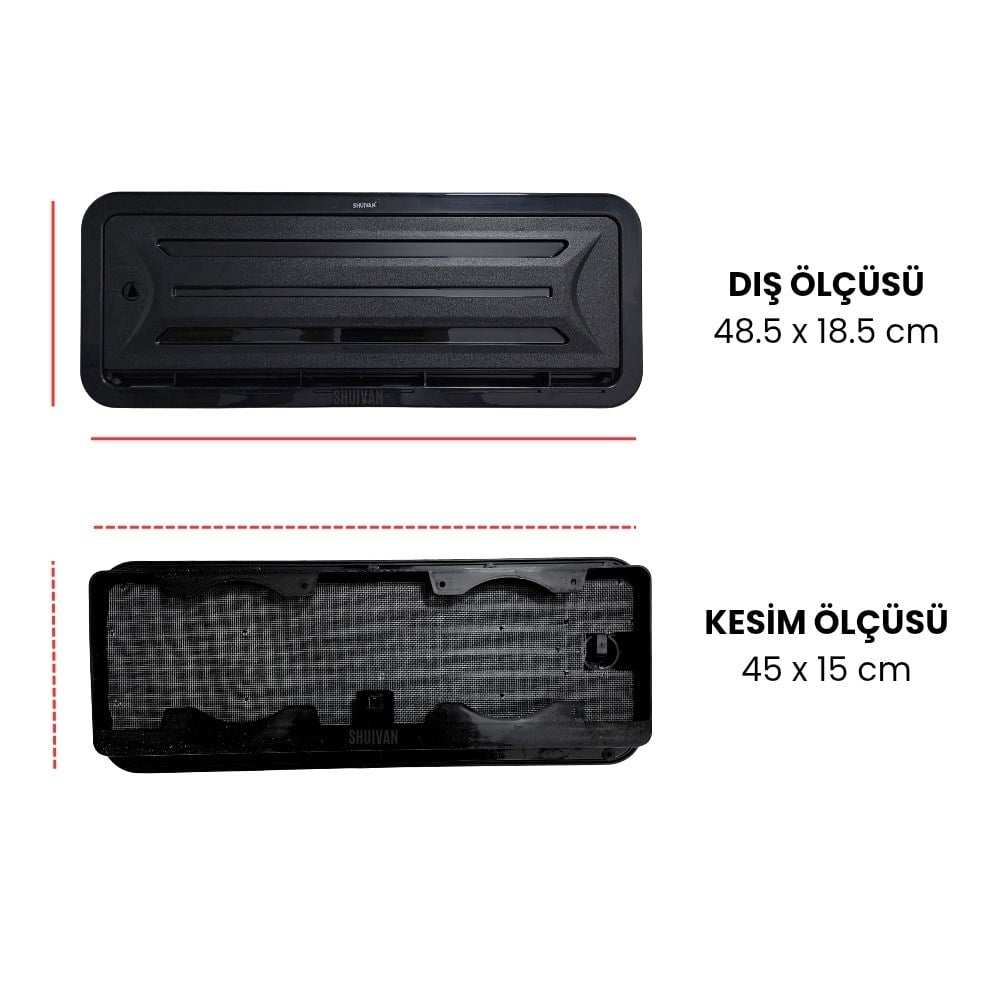 SHUIVAN Buzdolabı Havalandırma Menfezi 12v Fanlı Kış Kapaklı 48x18,5cm - Siyah - 12v - Karavan Malzemeleri, Karavan EkipmanlarıMenfezlerSHUIVANSHUIVAN Buzdolabı Havalandırma Menfezi 12v Fanlı Kış Kapaklı 48x18,5cm - Siyah - 12v