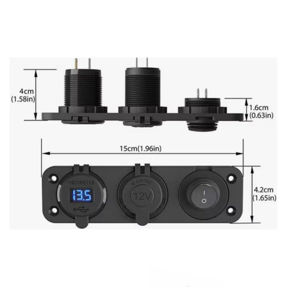 SHUIVAN Kombine Şarj Paneli İkili USB - 12v Çakmak Söketi - On Off Anahtar - Karavan Malzemeleri, Karavan EkipmanlarıEnerji Portları & SöketlerSHUIVANSHUIVAN Kombine Şarj Paneli İkili USB - 12v Çakmak Söketi - On Off Anahtar