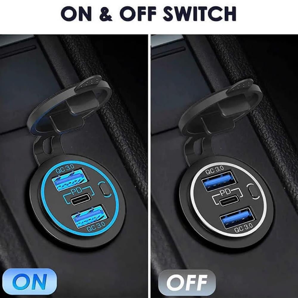 SHUIVAN USB Type C Girişi İkili USB iPhone Kapaklı Şarj Söketi 3.0Ah - Karavan Malzemeleri, Karavan EkipmanlarıAnahtarlar, Prizler & SöketlerSHUIVANSHUIVAN USB Type C Girişi İkili USB iPhone Kapaklı Şarj Söketi 3.0Ah