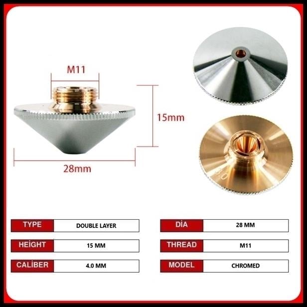 DİA28 H15 M11 DOUBLE NOZZLE 4.0 MM DİAGONAL CHROMED