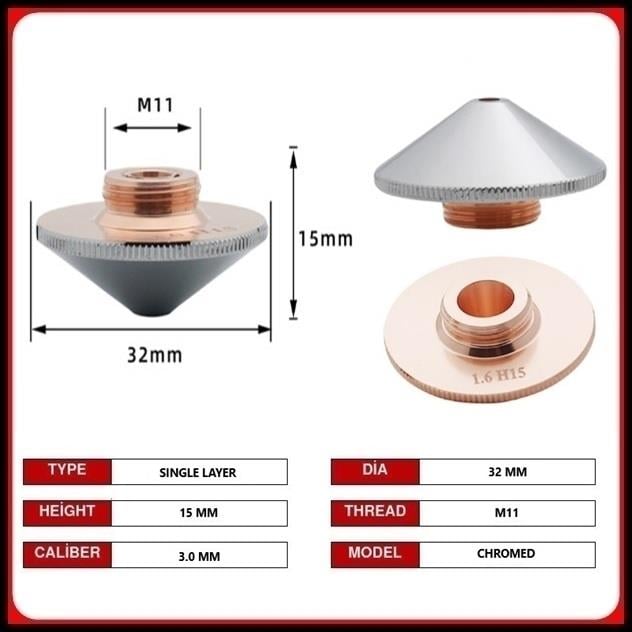 DİA32 H15 M11 SINGLE NOZZLE 3.0 MM  HEXAGONAL CHROMED 