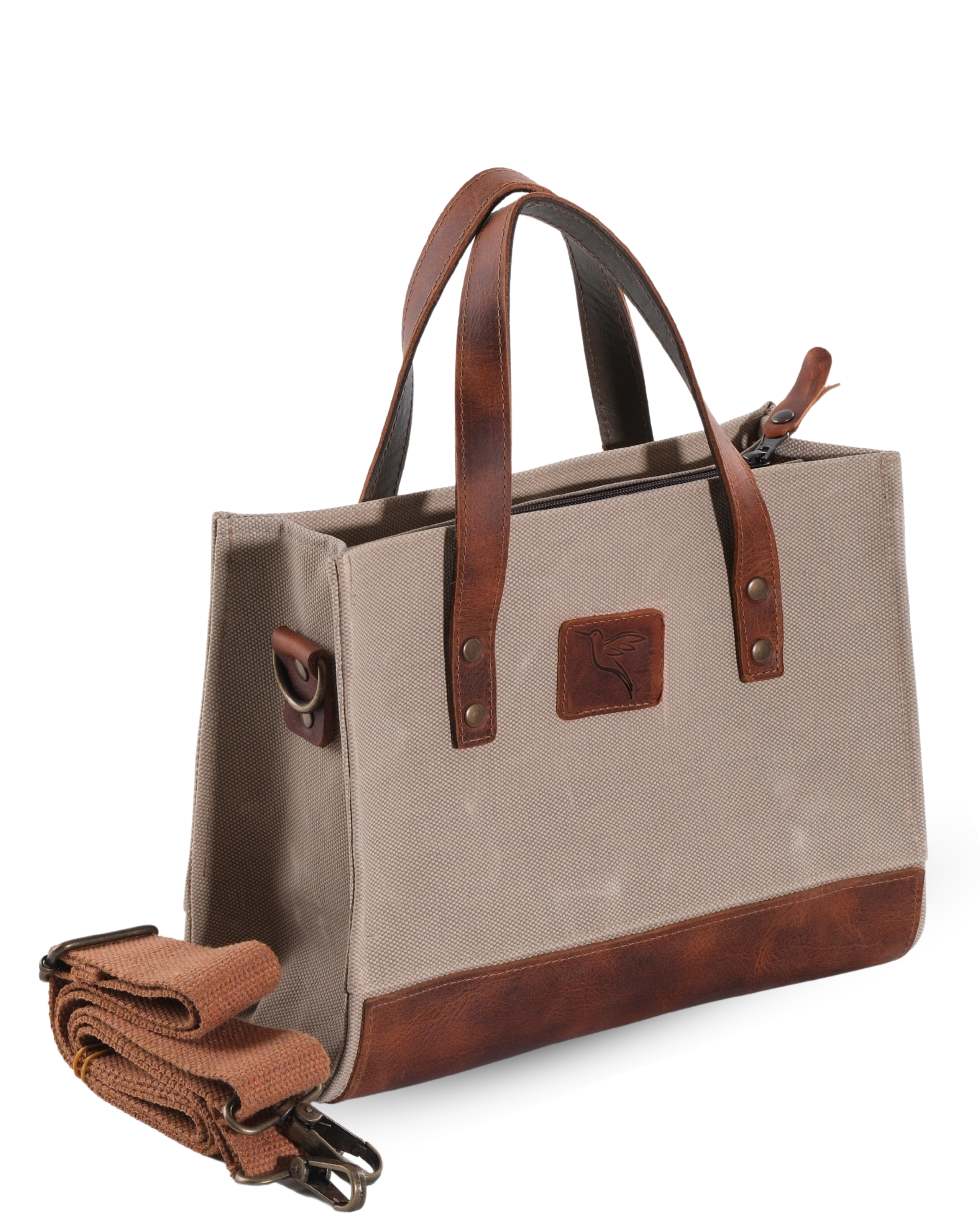 Orta Boy Deri-MUMLU Kanvas (Bej) Çanta
