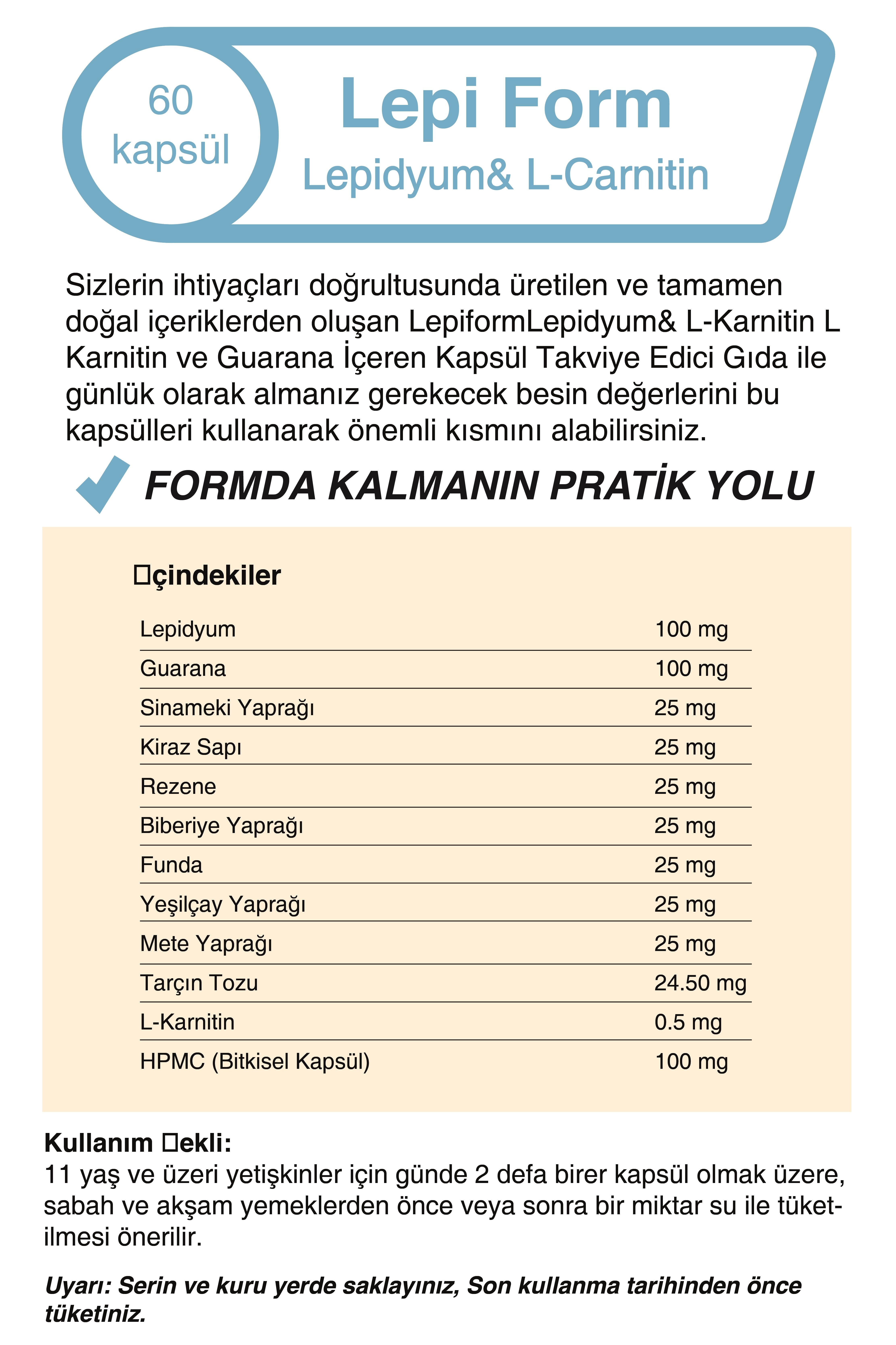 Lepi Form Lepidyum& L-Carnitine 500 Mg 60 Kapsül