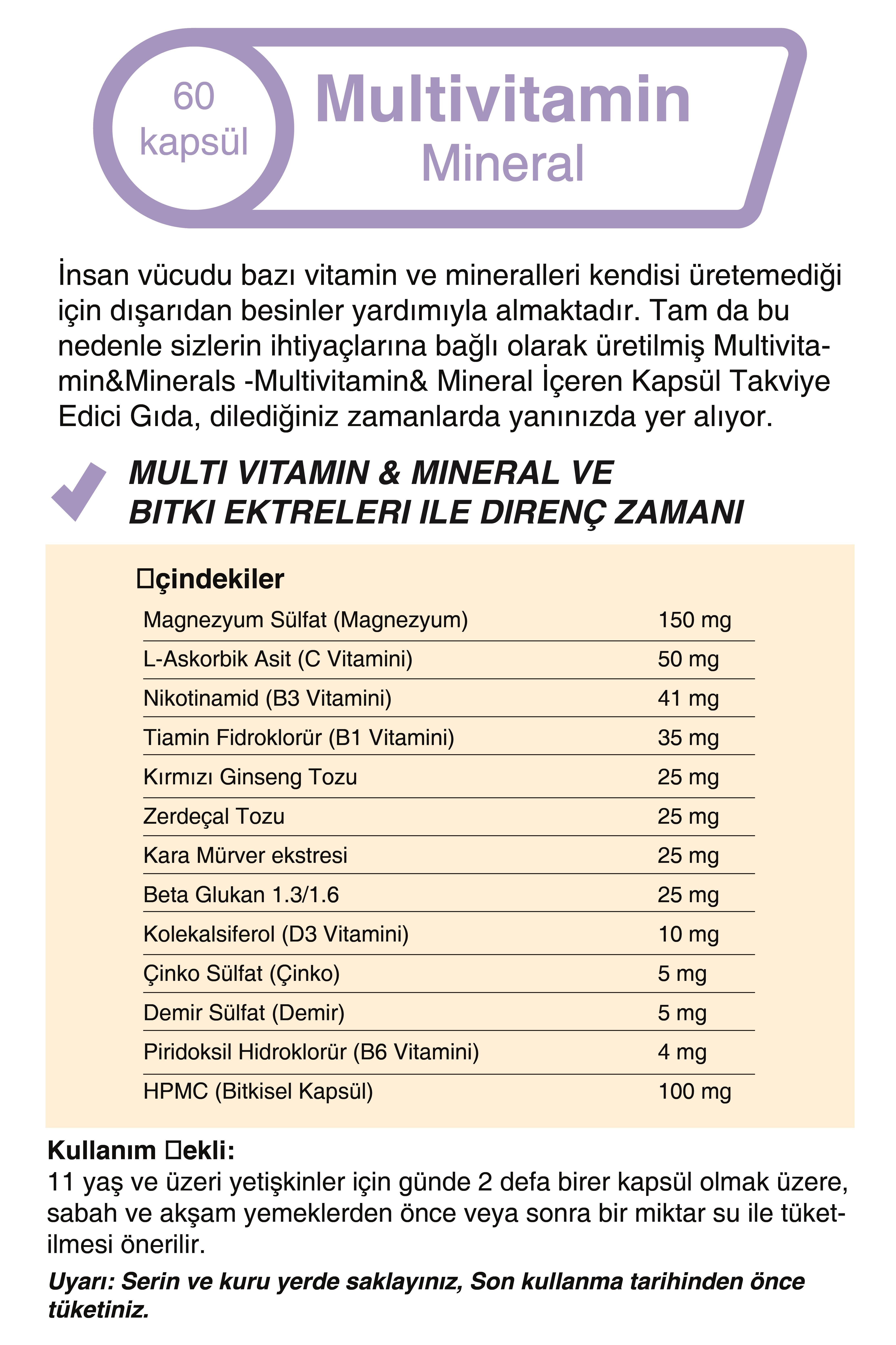 Multivitamin & Mineral 500 Mg 60 Adet
