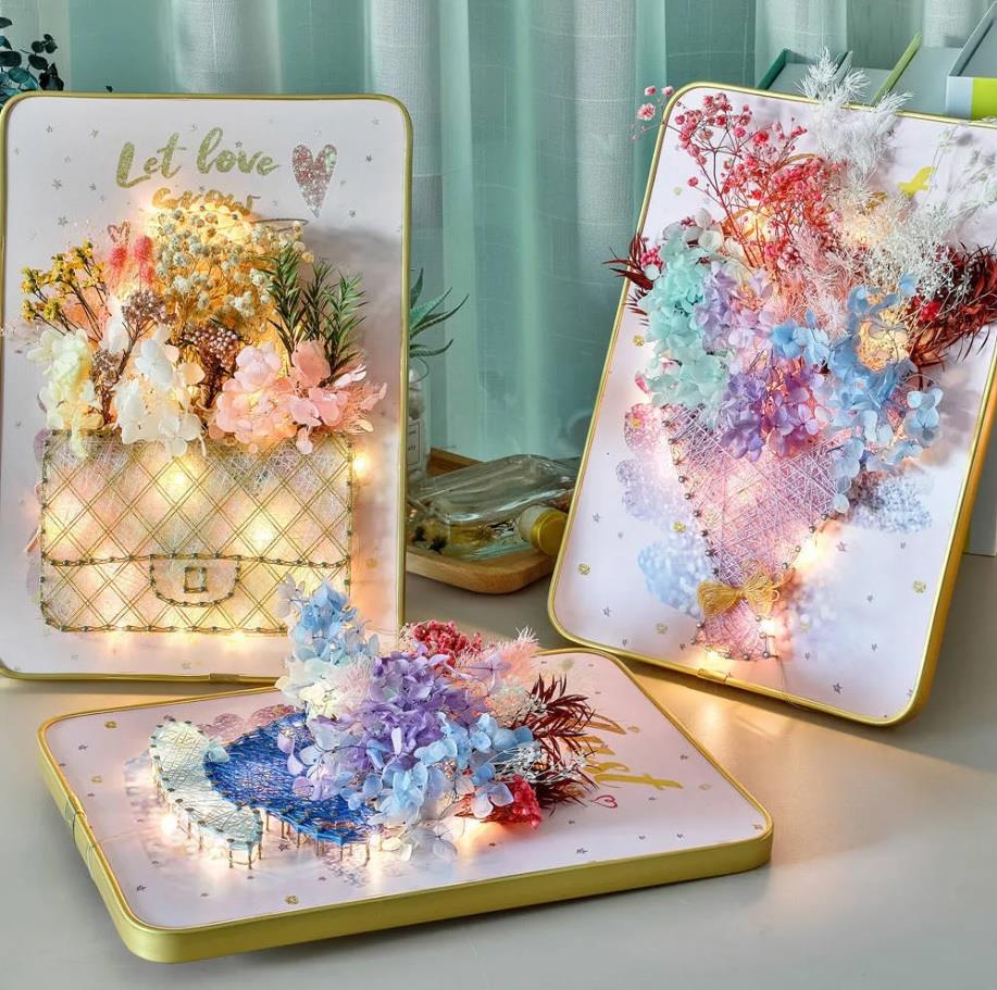 Kendin Yap Işıklı Çiçek İp Sanat Seti 3D