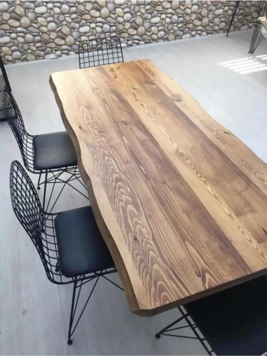 * Su Yolu Kenar Ahşap Masif Yemek Masası 80 x 180