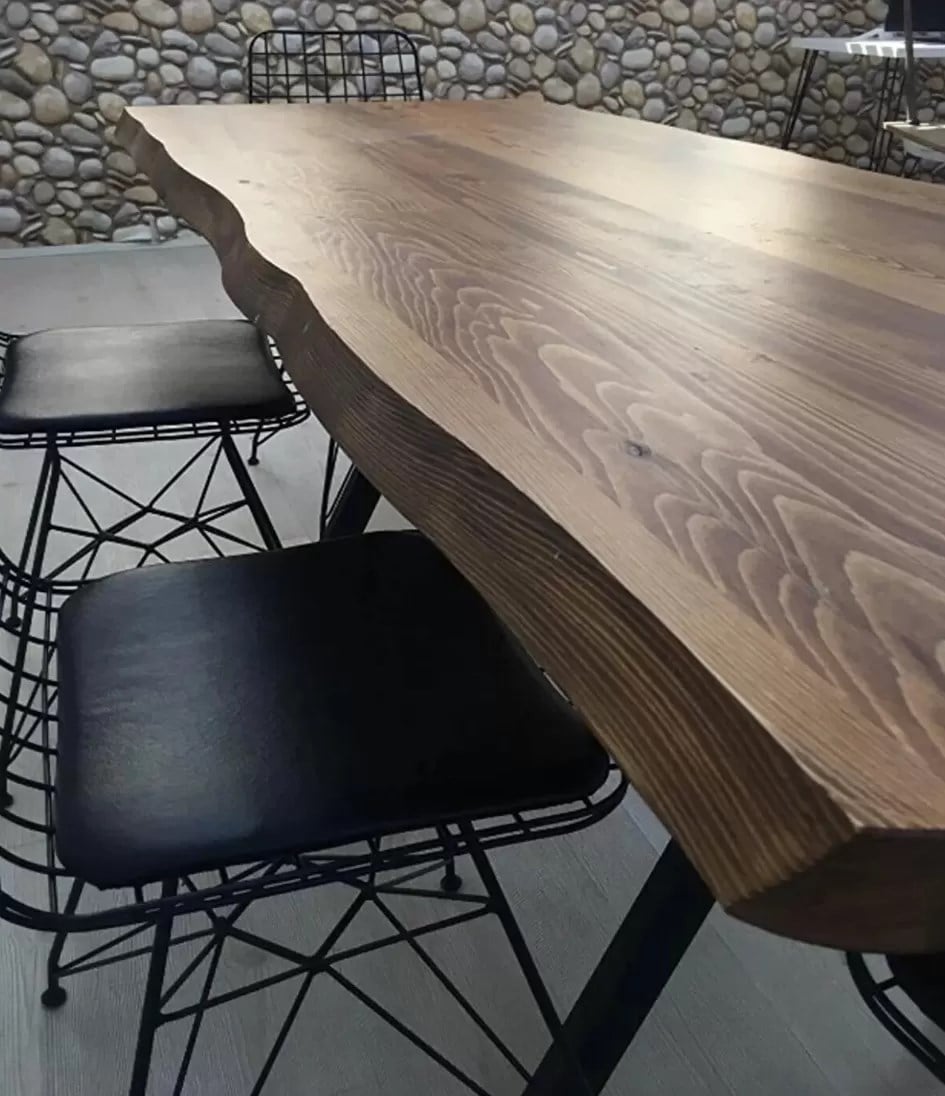 * Su Yolu Kenar Ahşap Masif Yemek Masası 80 x 180