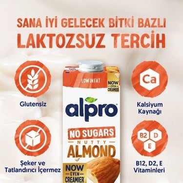 1 L Vegan Laktozsuz Şekersiz Badem Sütü