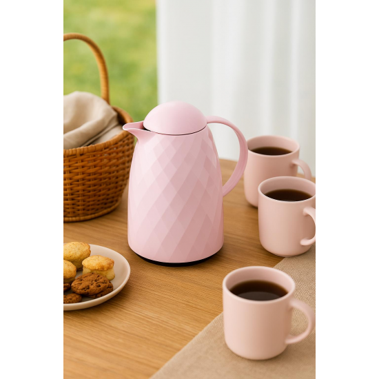 1 Lt Akrilik Soft Pembe Çay Termosu 12 Saat Sıcak 24 Saat Soğuk