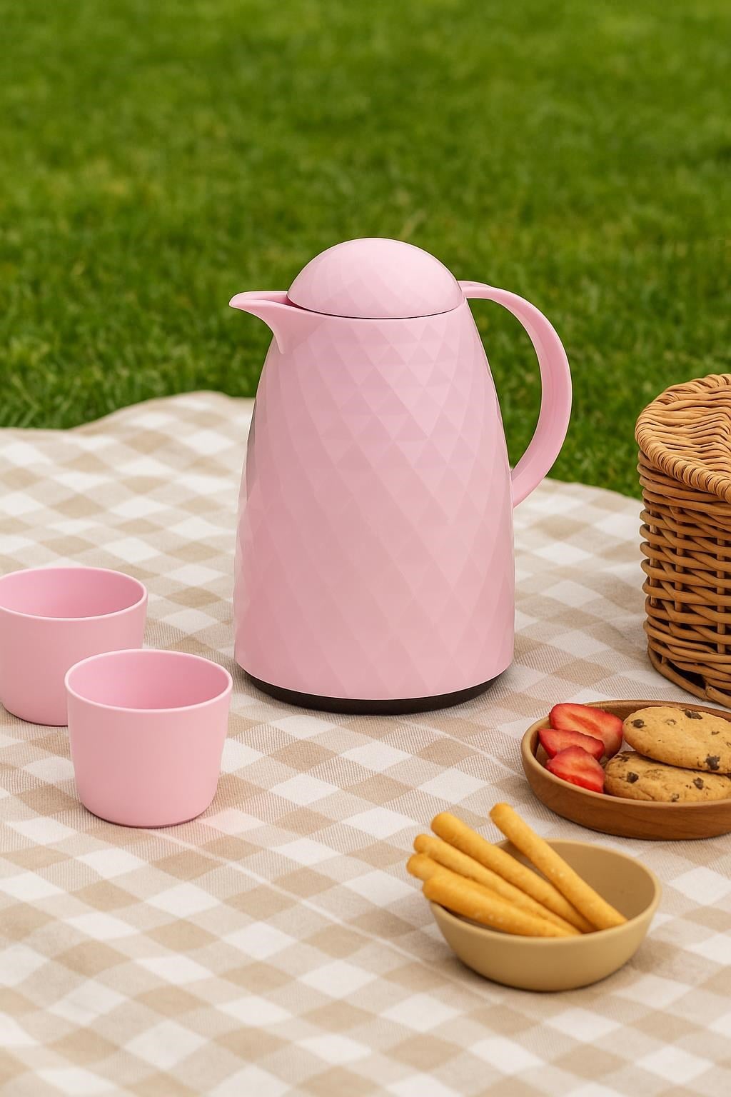 1 Lt Akrilik Soft Pembe Çay Termosu 12 Saat Sıcak 24 Saat Soğuk