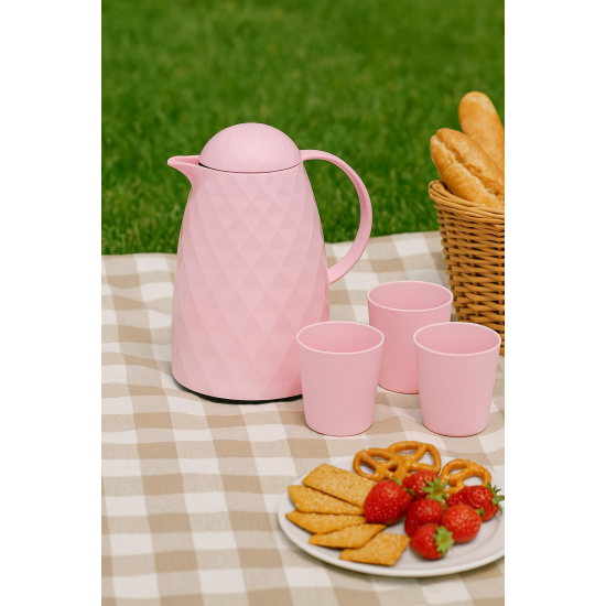 1 Lt Akrilik Soft Pembe Çay Termosu 12 Saat Sıcak 24 Saat Soğuk