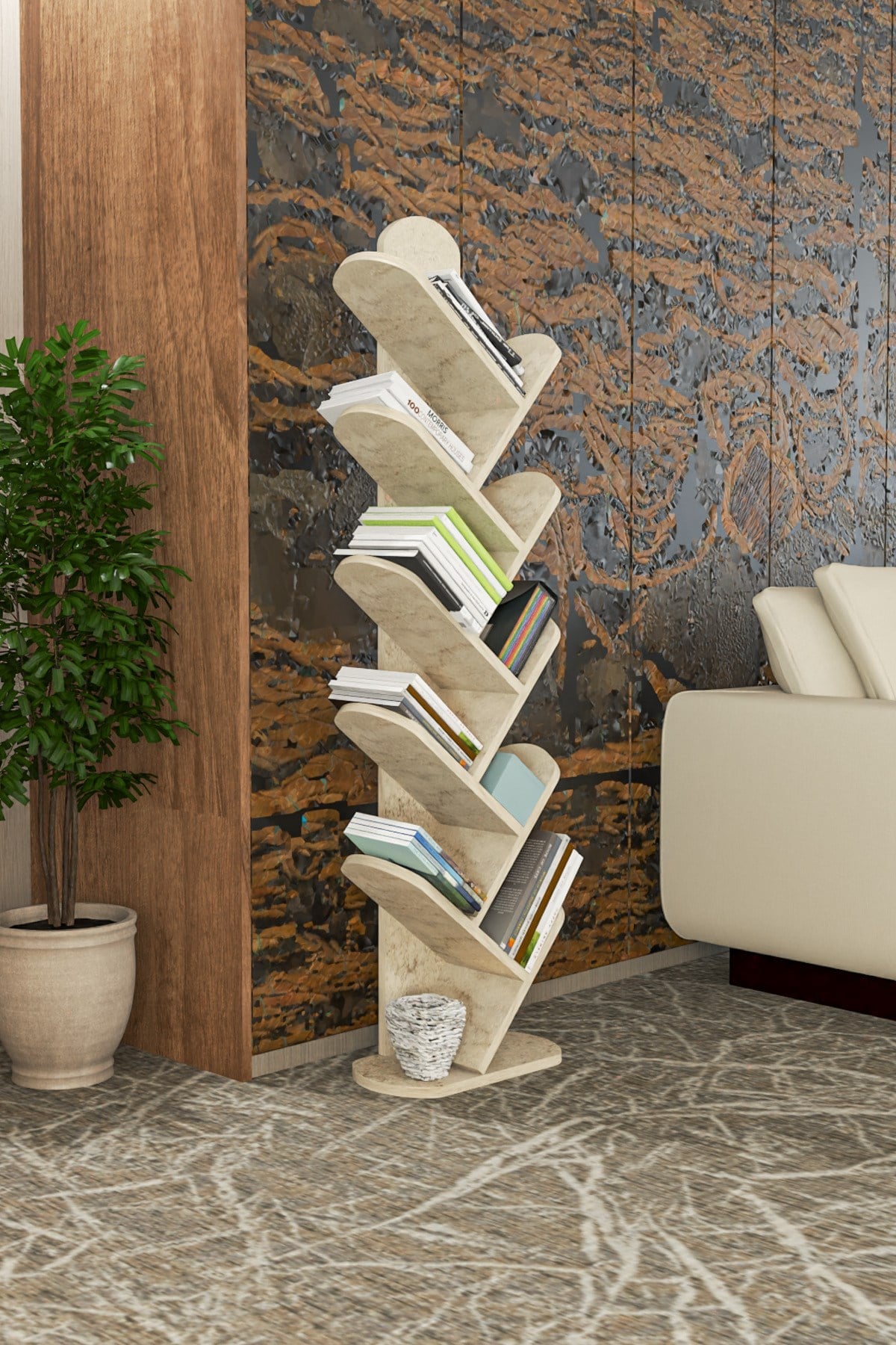 10 Raflı Kitaplık Ekru 147 cm