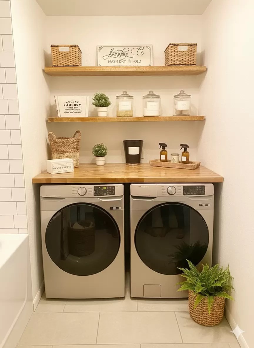 %100 Masif Ahşap Çamaşır Makinesi ve Kurutma Makinesi Üstü ve Duvar Rafları 120X60CM