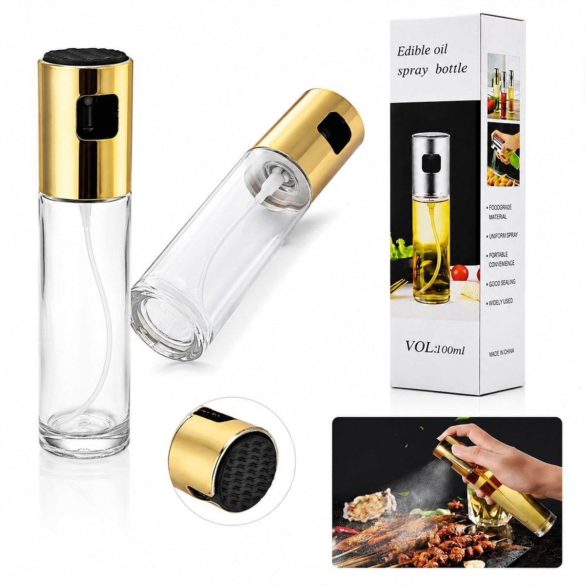 100 ml Cam Yağdanlık Sprey Şişe (İnce Uzun, Krom Başlık)