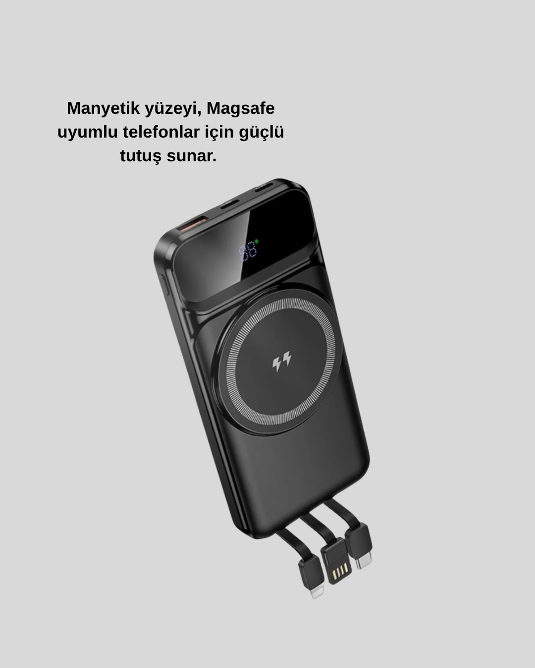10000 mAh Kablosuz Powerbank – 15W Hızlı Şarj,  Type-C Çoklu Çıkışlı
