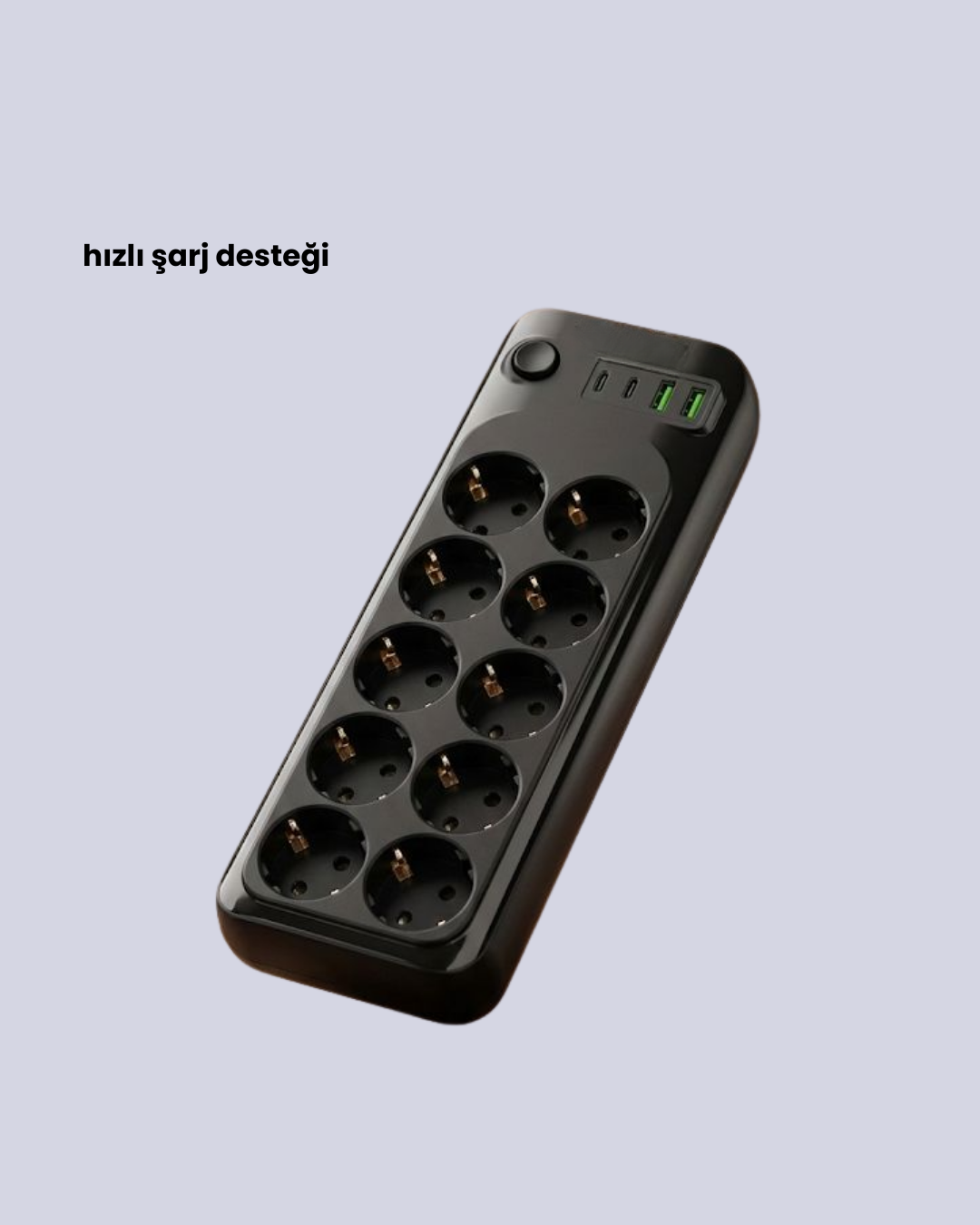 10’lu Çoklu Priz Termal Korumalı USB Type-C Çıkışlı 2500W Uzatma Kablosu