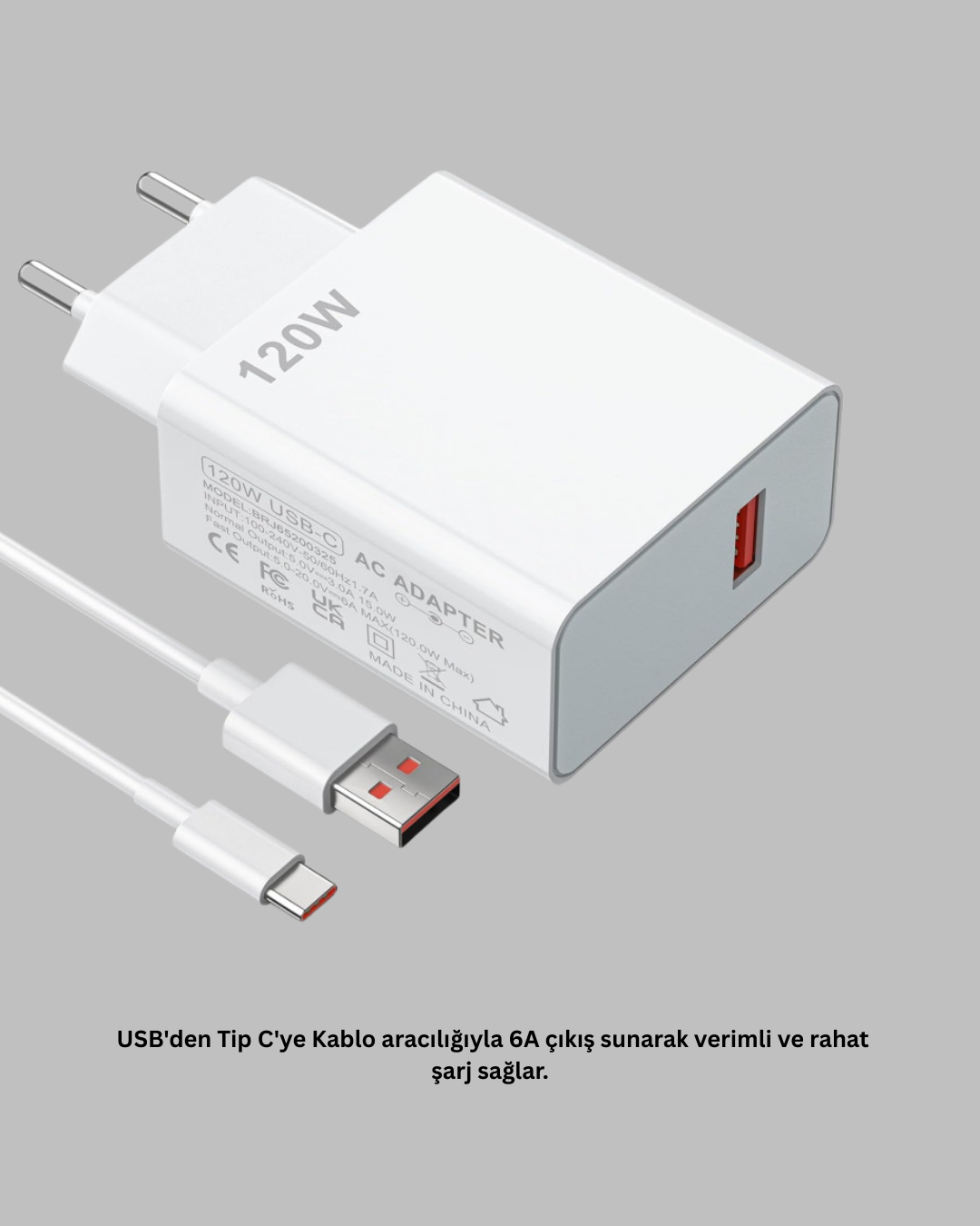 120 Watt Hızlı Şarj Adaptörü Samsung S20 S21 S22 S23 Uyumlu