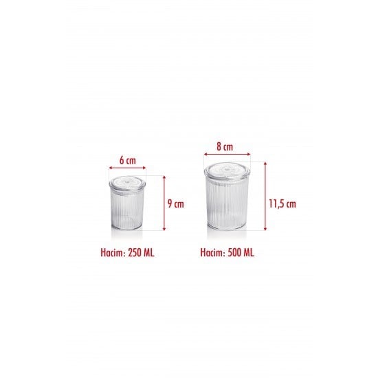 12'li Barok Yuvarlak 2 Boy Kavanoz Seti & Saklama Kabı & Erzak Kabı 6*500 ML,6*250 ML)