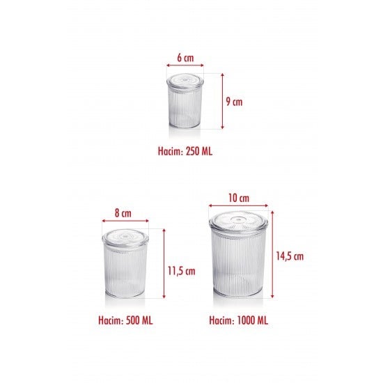 12'li Barok Yuvarlak 3 Boy Kavanoz Seti & Saklama Kabı & Erzak Kabı (4*1000 ML, 4*500 ML,4*250 ML)