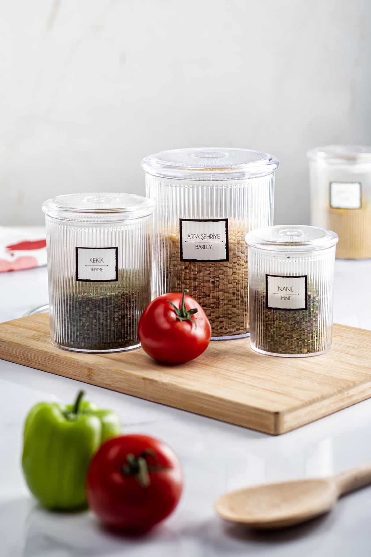 12'li Barok Yuvarlak 3 Boy Kavanoz Seti & Saklama Kabı & Erzak Kabı  (4*1000 ML, 4*500 ML,4*250 ML)