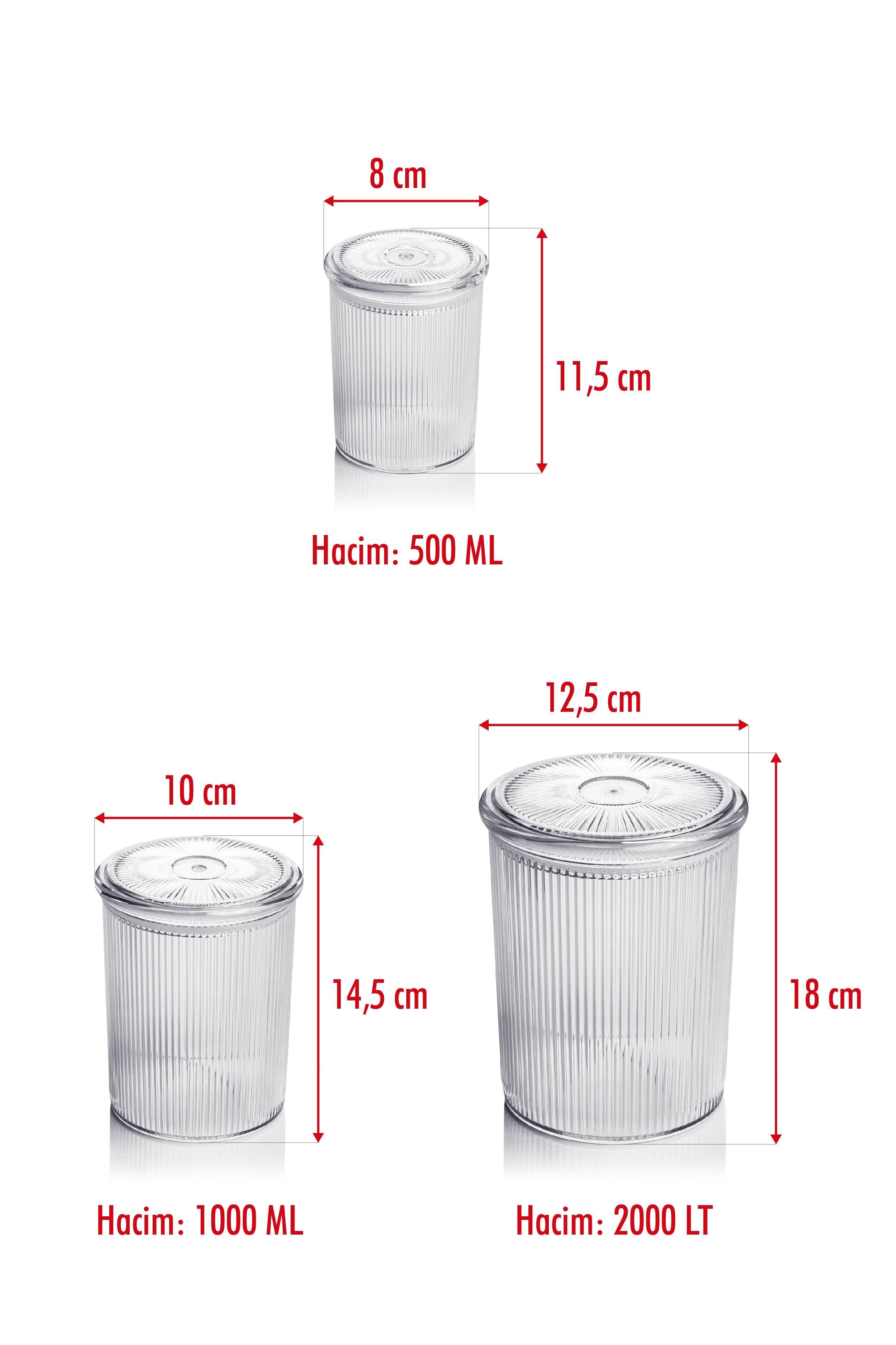 12'li Barok Yuvarlak 3 Boy Kavanoz Seti & Saklama Kabı & Erzak Kabı (4*2000 ML, 4*1000 ML, 4*500 ML)