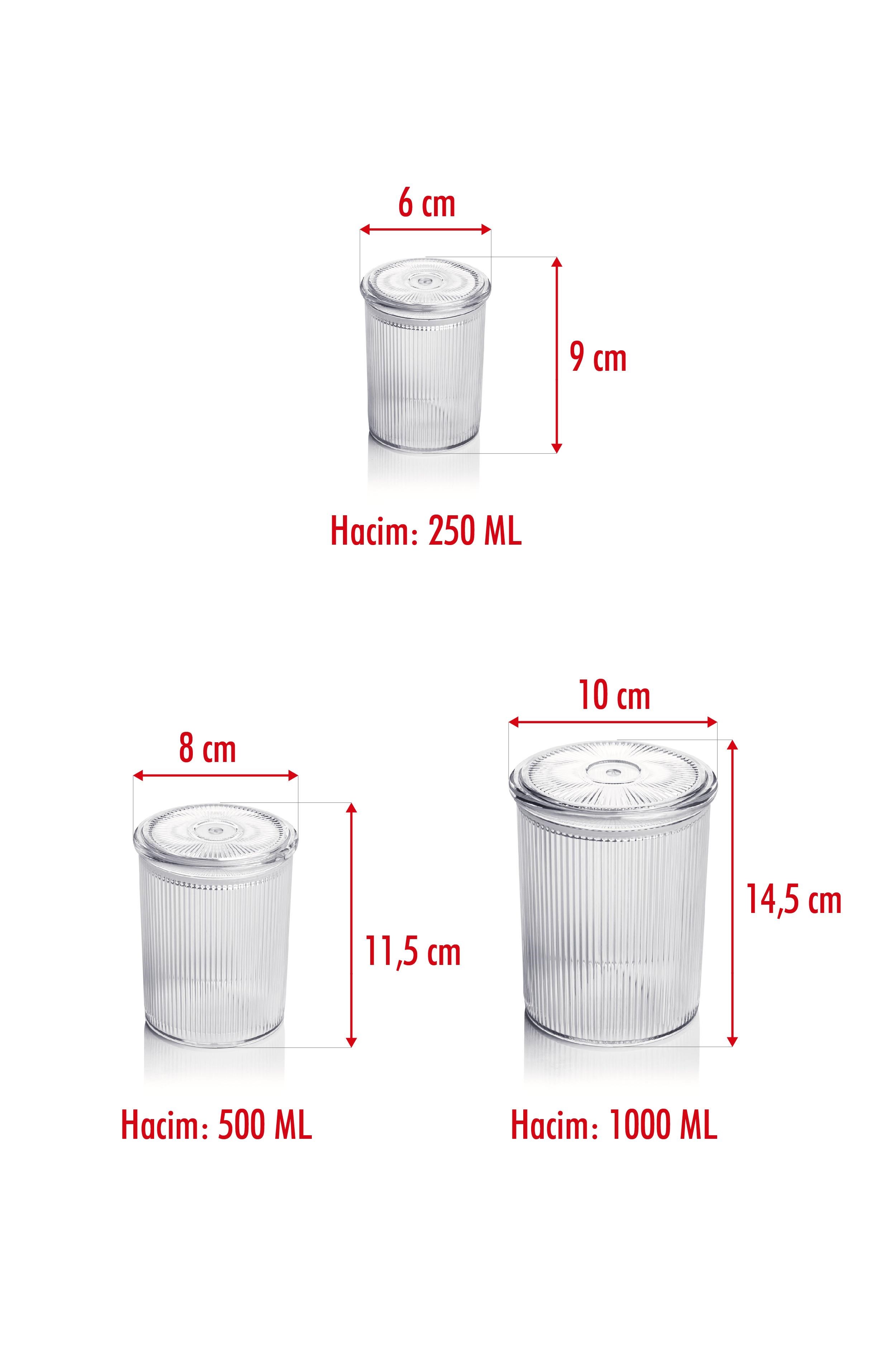 12'li Barok Yuvarlak 3 Boy Kavanoz Seti & Saklama Kabı & Erzak Kabı  (4*1000 ML, 4*500 ML,4*250 ML)